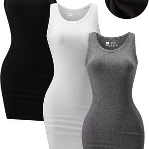 3 Pack Summer Bodycon Dresses Women Cotton Spandex Slim Fit Sleeveless